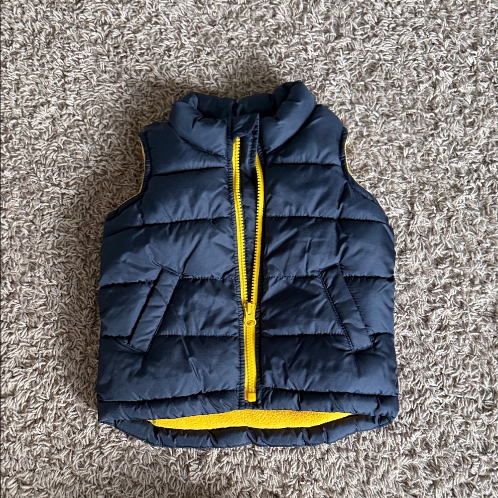 Old Navy Navy Blue Puffer Vest with Yellow Zipper